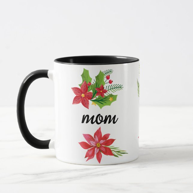 Jul Ljusstark Holly Svart Skript Mamma Svart Mugg (Vänster)