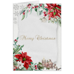 Jul ljust, snöflakor, Poinsettia jul Hälsningskort