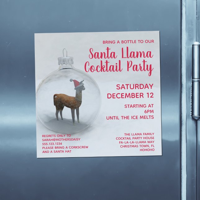 Jul Llama Cocktail Party Magnetisk inbjudan Inbjudningskort (Add your party details!)