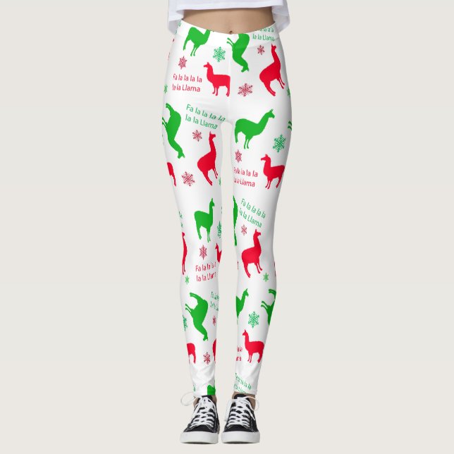 Jul Llama Fa la Llama Helgdag Leggings (Framsida)