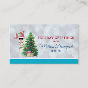 Jul Llama Joy Typography Silver Bokeh Visitkort