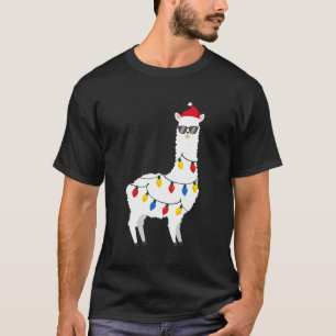 Jul Llama Santa Hat Sunglasses Alpaca Funny  T Shirt