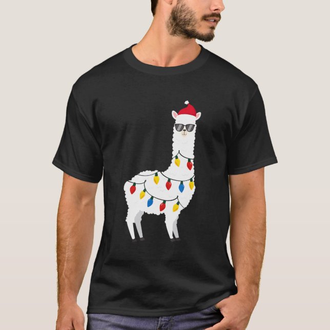 Jul Llama Santa Hat Sunglasses Alpaca Funny  T Shirt (Framsida)