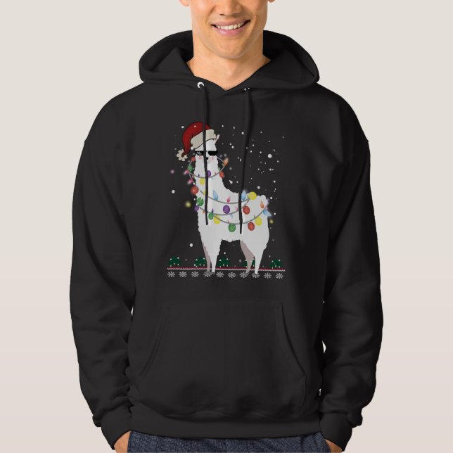 Jul Llama Santa Hat Ugly Julafton Träd Alpaca Gi Hoodie (Framsida)