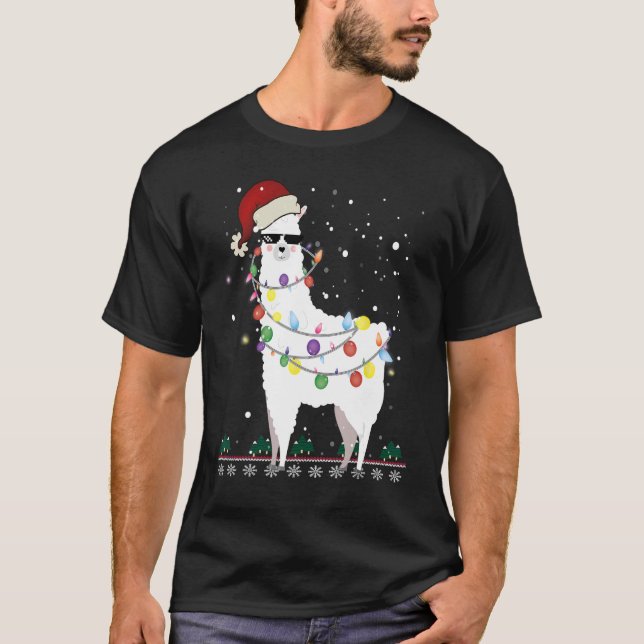 Jul Llama Santa Hat Ugly Julafton Träd Alpaca Gi T Shirt (Framsida)