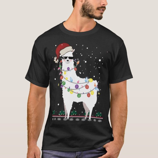 Jul Llama Santa Hat Ugly Julafton Träd Alpaca Gi T Shirt (Framsida)