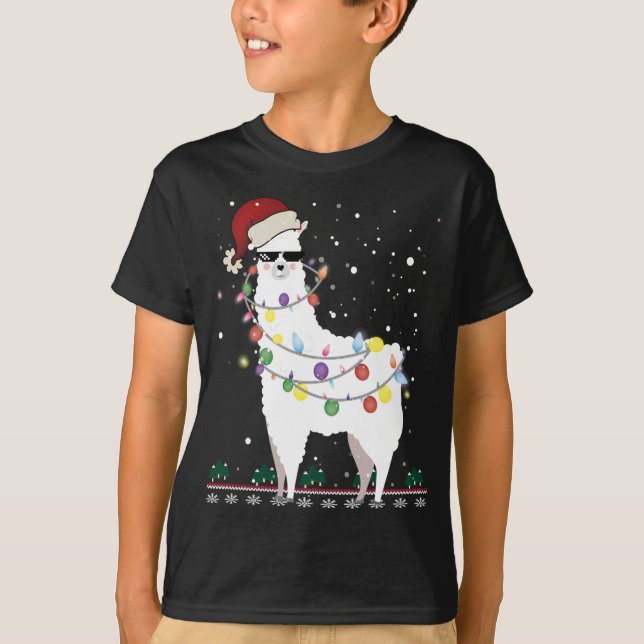 Jul Llama Santa Hat Ugly Julafton Träd Alpaca Gi T Shirt (Framsida)