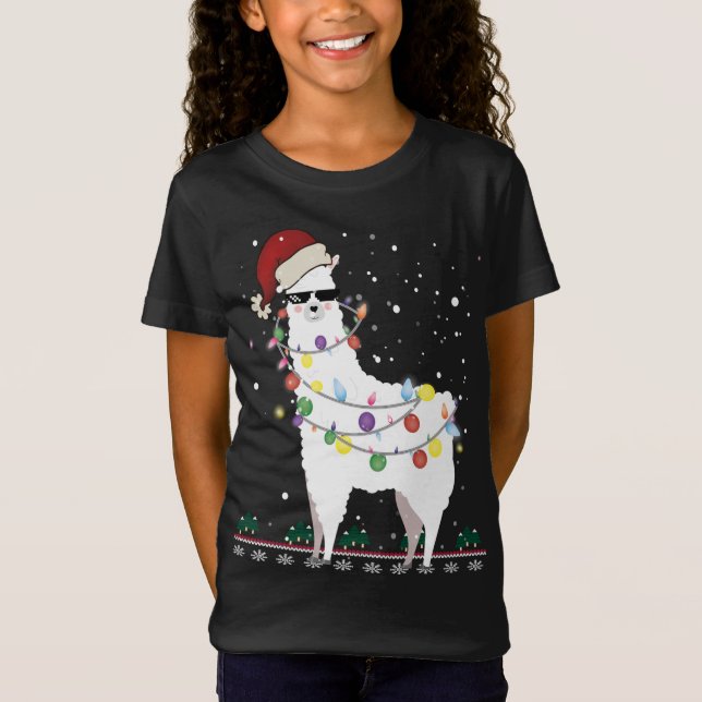 Jul Llama Santa Hat Ugly Julafton Träd Alpaca Gi T Shirt (Framsida)