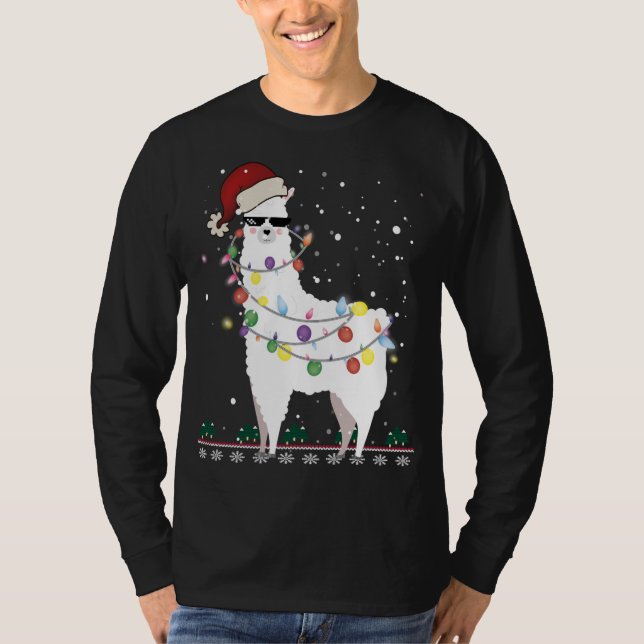 Jul Llama Santa Hat Ugly Julafton Träd Alpaca Gi T Shirt (Framsida)