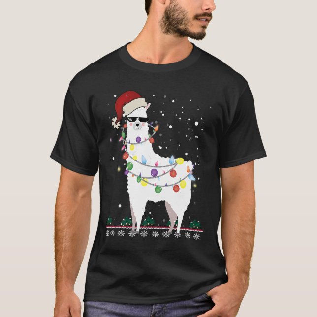 Jul Llama Santa Hat Ugly Julafton Träd Alpaca Gi T Shirt (Framsida)