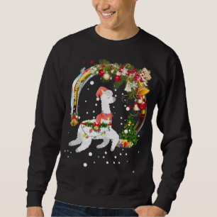 Jul Llama Santa Hat Ugly Julafton Träd Alpaca Lång Ärmad Tröja