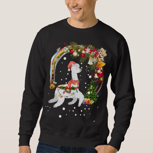 Jul Llama Santa Hat Ugly Julafton Träd Alpaca Lång Ärmad Tröja (Framsida)