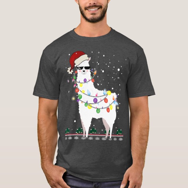 Jul Llama Santa Hat Ugly Julafton Träd Alpaca T Shirt (Framsida)