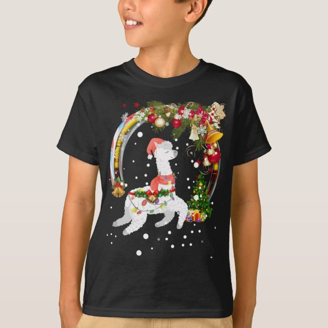 Jul Llama Santa Hat Ugly Julafton Träd Alpaca T Shirt (Framsida)