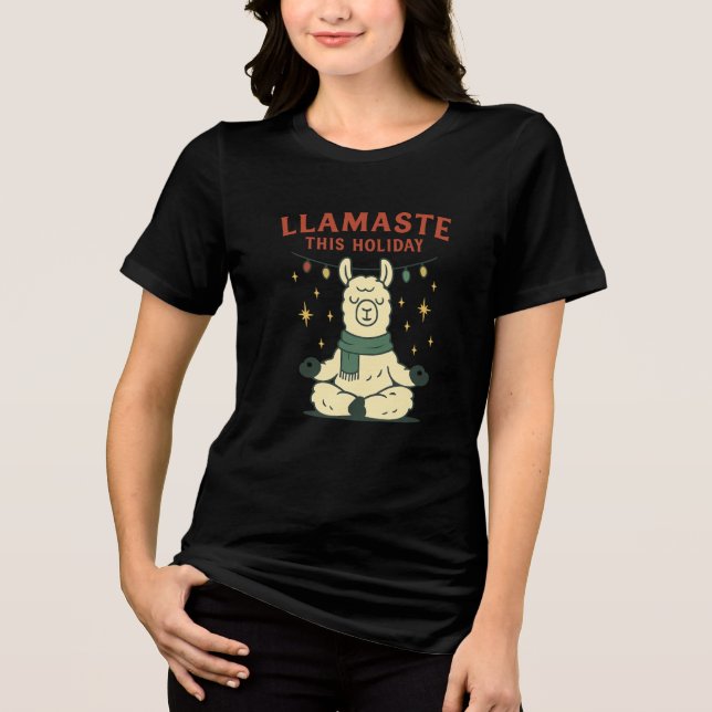Jul Llama Shirt - Llamaste Helgdag Zen Tee (Framsida)