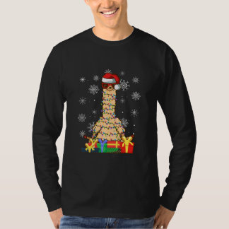 Jul Llama Träd Ljus Llama Santa Hat Julafton T Shirt
