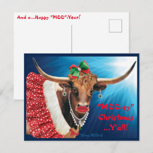 Jul Longhorn Ko Postkort Vykort