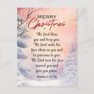 Jul Lord Bless You Bible Verse Winter Scene Helg Vykort
