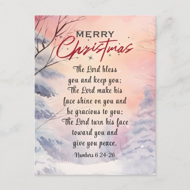 Jul Lord Bless You Bible Verse Winter Scene Helg Vykort (Framsida)