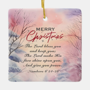 Jul Lord Bless You Bible Verse Winter Scene Julgransprydnad Keramik