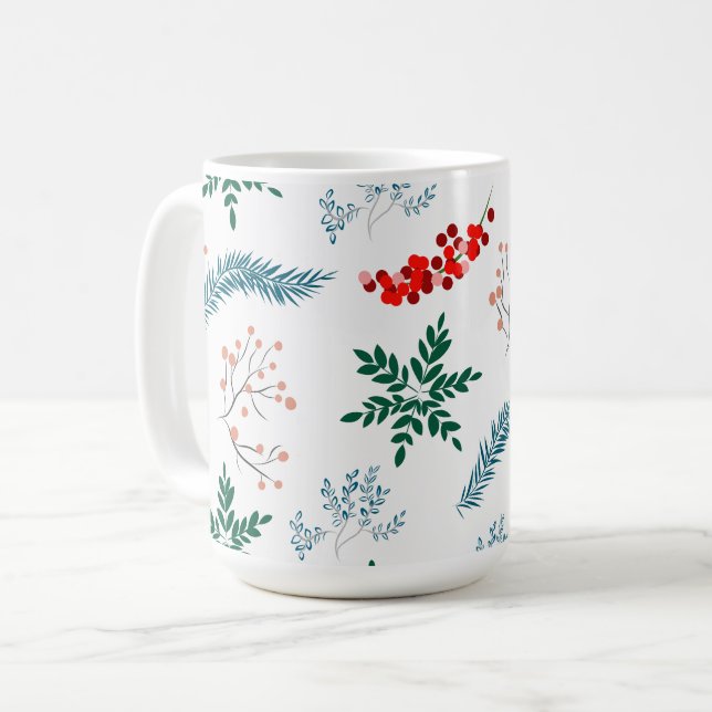 Jul Löv Mönster Merry & Bright Kaffemugg (Framsida vänster)