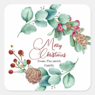 Jul Löv och Holis andedräkt med pinekon Fyrkantigt Klistermärke