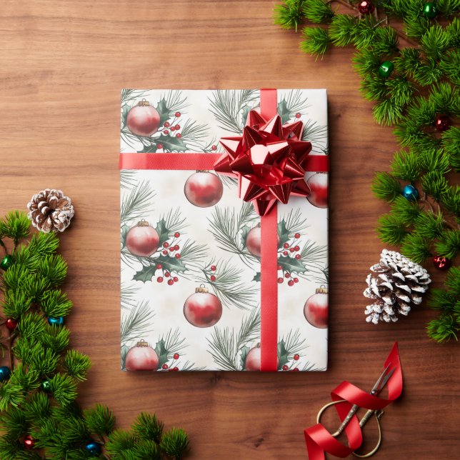 Jul-Löv och Röda Bollar Presentpapper (Julgåva)