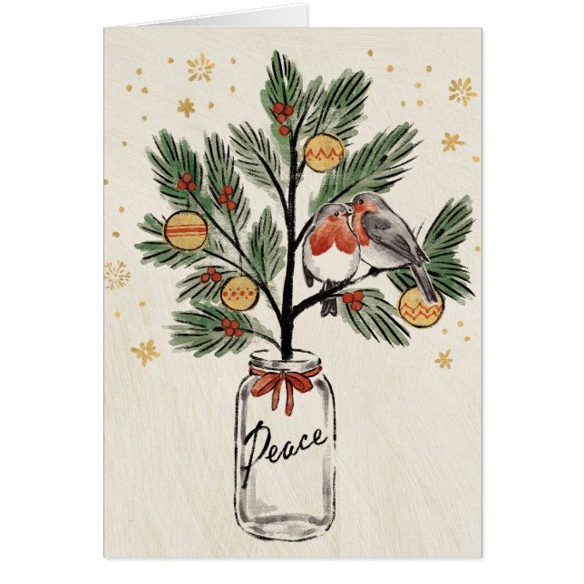 Jul Lovebird Peace Hälsningskort (Framsidan)