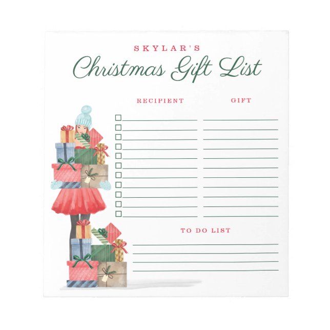 Jul Lovin Girl Julklapp Gift List Anteckningsblock (Framsida)