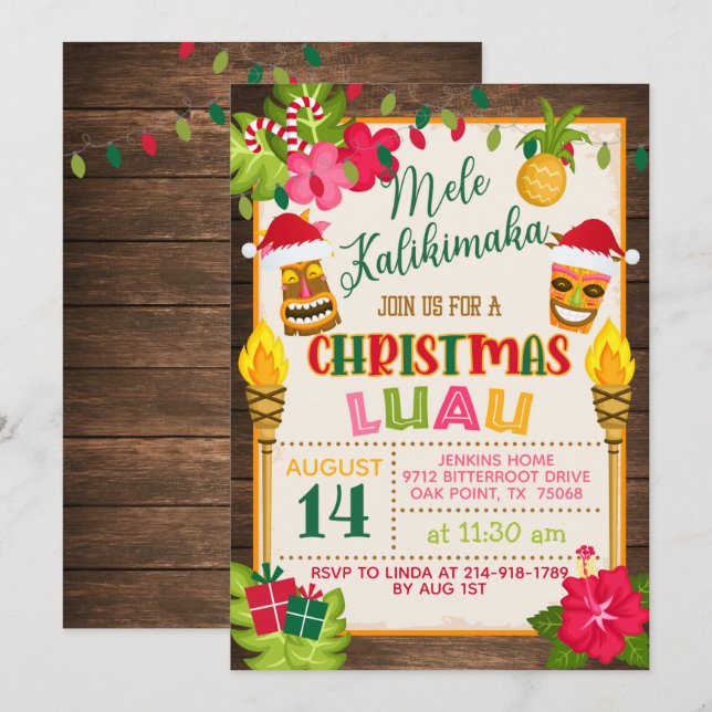 Jul Luau-inbjudan Inbjudningar (Fram/baksida)