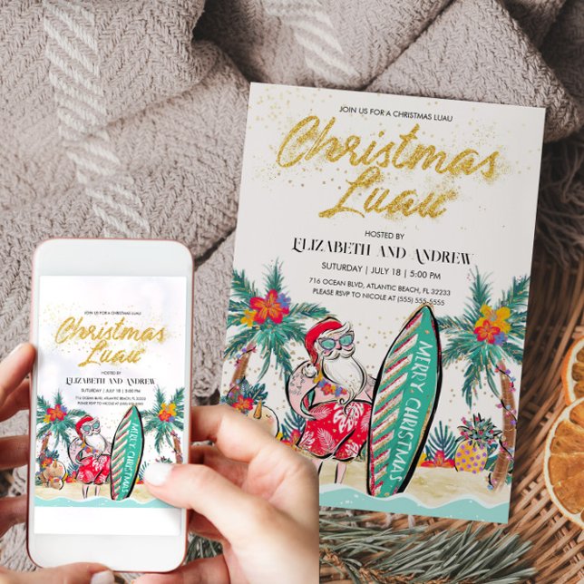 Jul Luau Tropical Santa-inbjudan Inbjudningar (Christmas Luau Tropical Santa Invitation)