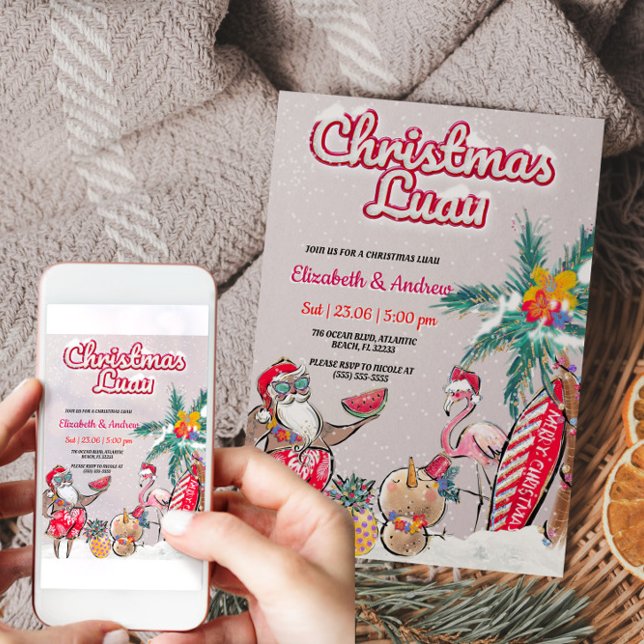 Jul Luau Tropical Santa-inbjudan Inbjudningar (Christmas Luau Tropical Santa Invitation Card)