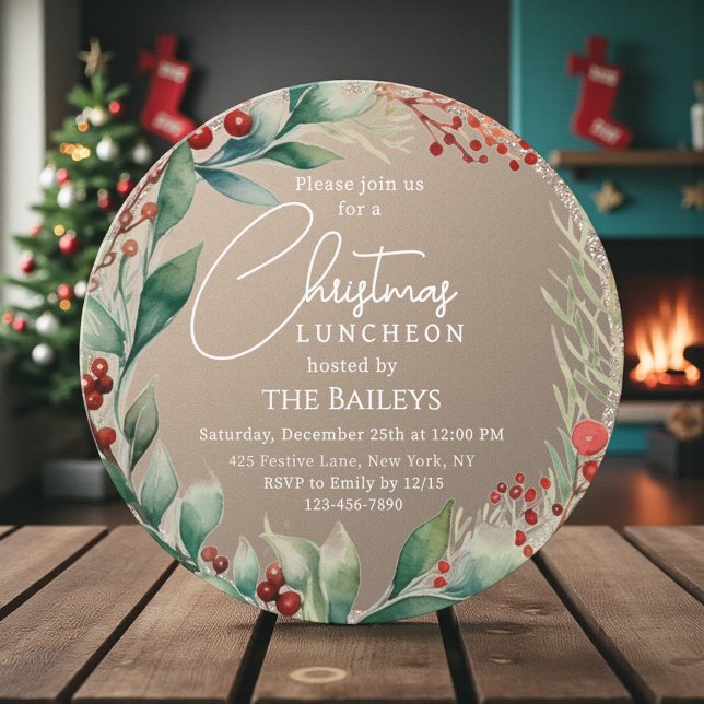Jul Luncheon Glitter Winter-Blommigten Inbjudningar (Skapare uppladdad)