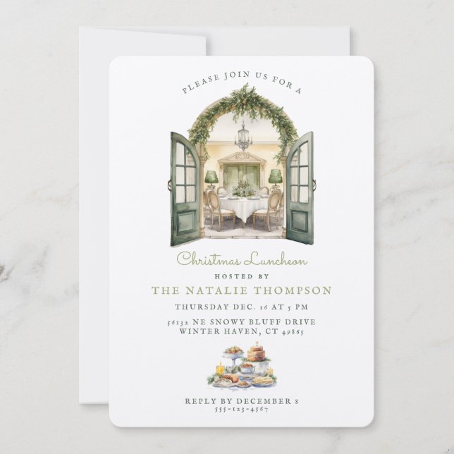 Jul Luncheon | Grönt Dolrum Inbjudningar (Framsida)
