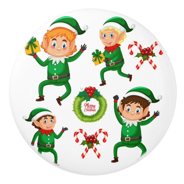 Jul Lycklig Elf med Gift Mönster Knopp (Framsidan)