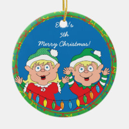 Jul "Lycklig Elves" Ornament