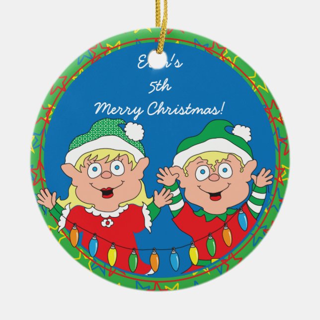 Jul "Lycklig Elves" Ornament (Framsidan)