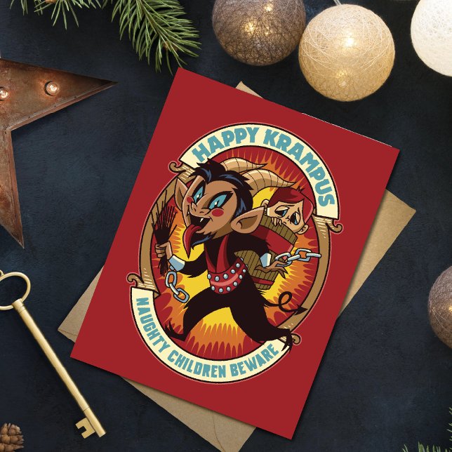 Jul Lycklig Krampus Naughty Children Beware Helg Vykort (Happy Krampus naughty children beware!)