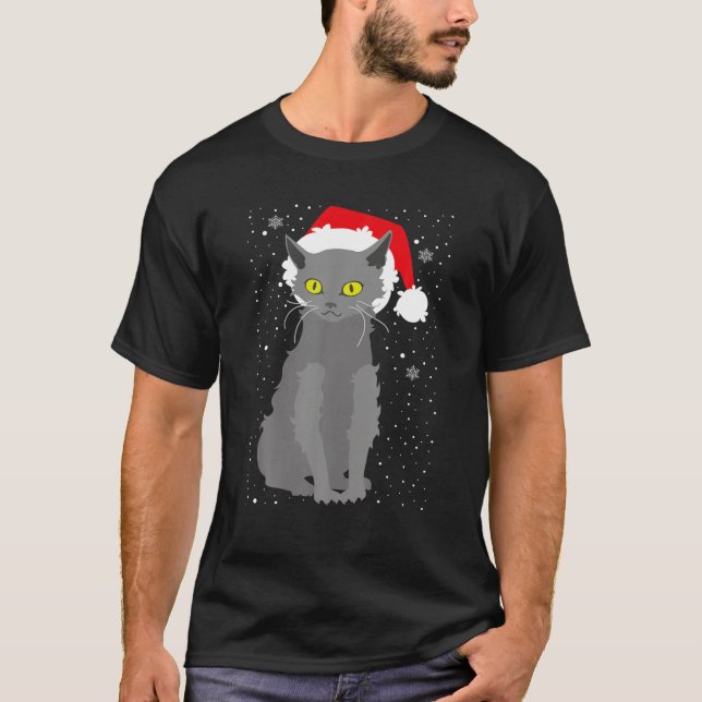 jul Lykoi Cat Santa Hat Julafton Kittens Älskare T Shirt (Framsida)