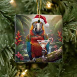 Jul Macaw Papegoja Med Martini Cocktail Julgransprydnad Keramik