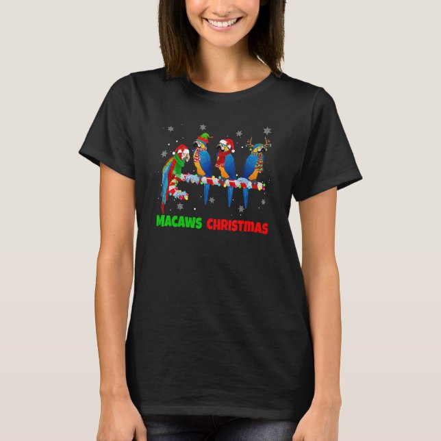 Jul Macaws vid Candy cane Santa Macaw T Shirt (Framsida)