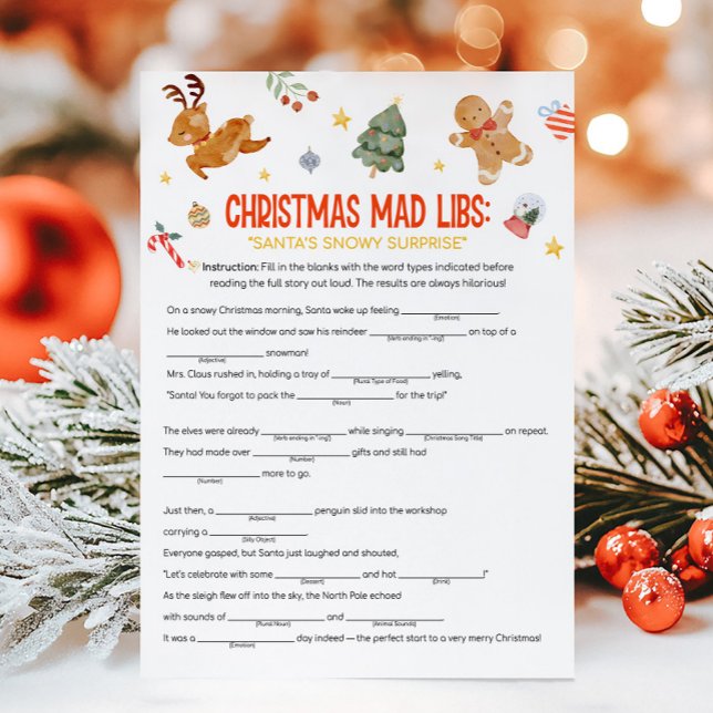 Jul Mad Libs-spel Julkort (Christmas Party Games )