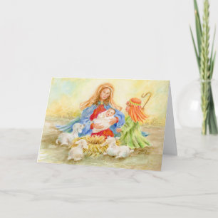 Jul Madonna och Barn med Shepherd Boy Card Kort