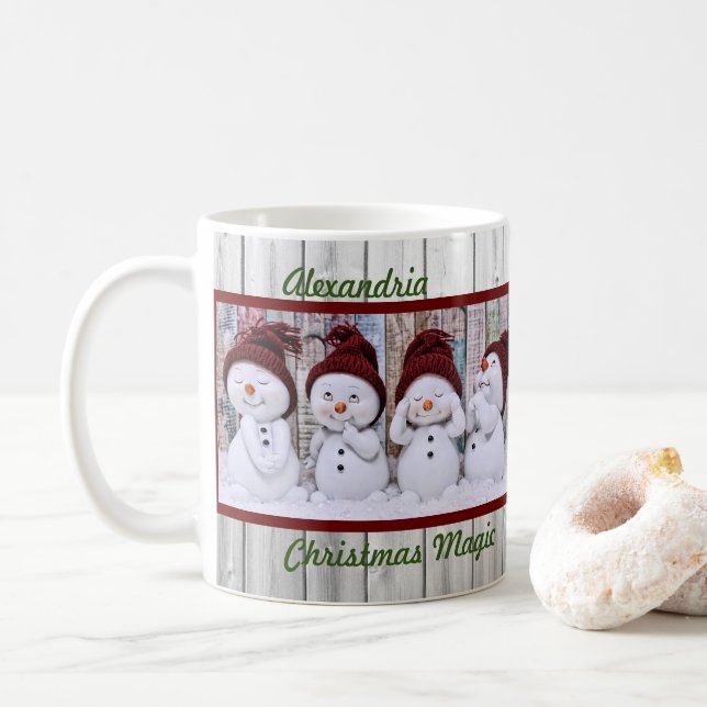 Jul Magi Fyra Söta Snömannar God Jul  Kaffemugg (Med munk)