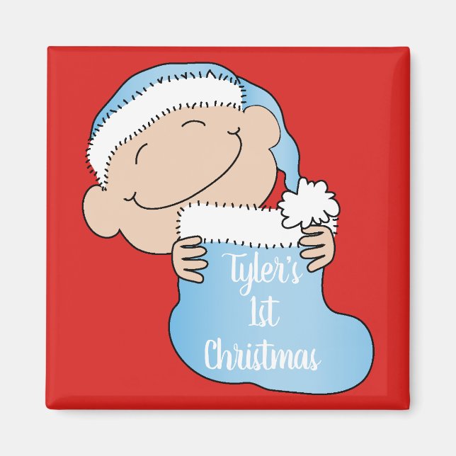 Jul Magnet Square Baby Första jul/Blu (Framsidan)