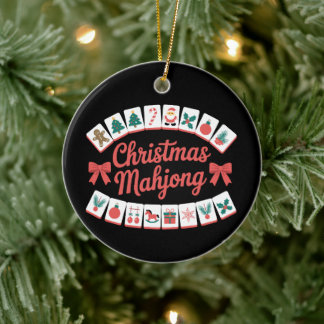 Jul Mahjong Brickor Xmas Högtids Säsong Julgransprydnad Keramik