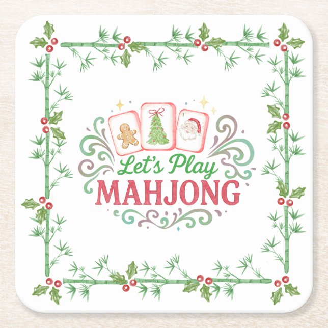 Jul Mahjong-märke | Monogram Underlägg Papper Kvadrat (Framsidan)