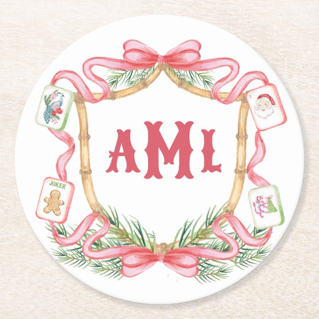 Jul Mahjong | Monogram Underlägg Papper Rund (Framsidan)