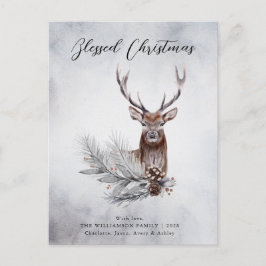 Jul Majestic Rustic Hjort Antlers Gräs Cone Helg Vykort