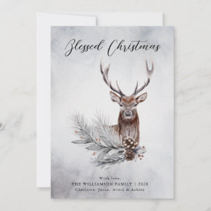 Jul Majestic Rustic Hjort Antlers Gräs Cone Julkort